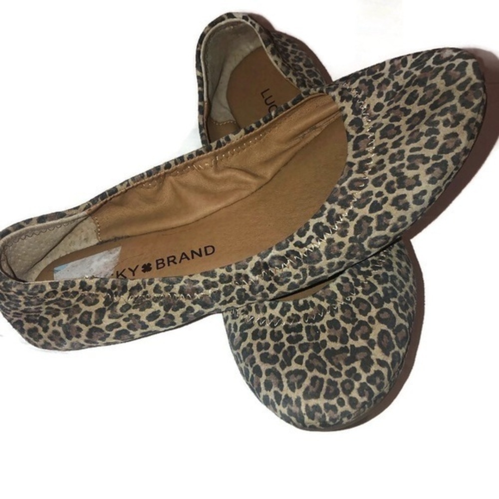 Lucky Brand Women's Emmie Flats Sesame Persian Leopard Suede Leather Size 5 M
